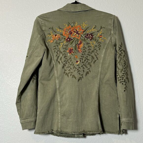 Chico's Embroidered Sage-Denim Jacket Women's Size 0 US 4/6 Extra Small - Picture 6 of 13